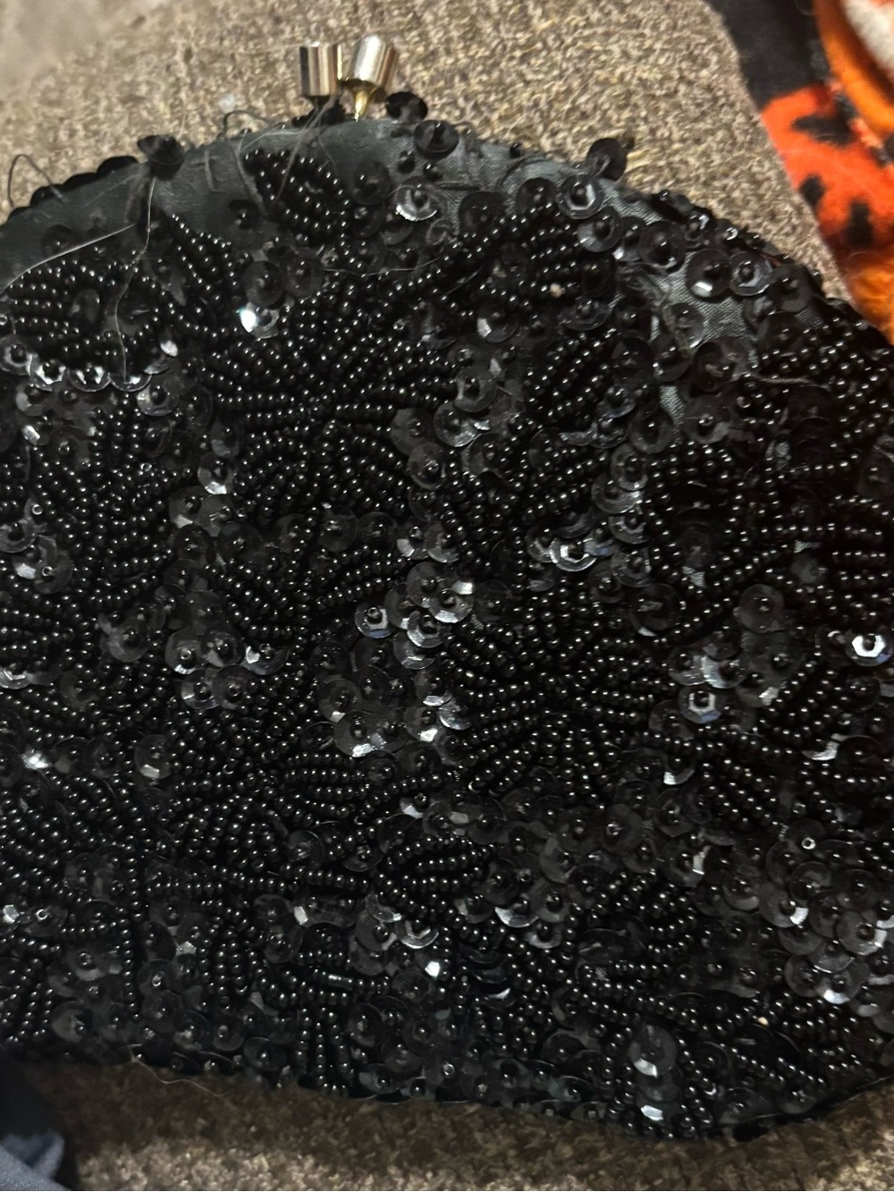 Black Beaded and Sequin Evening Clutch